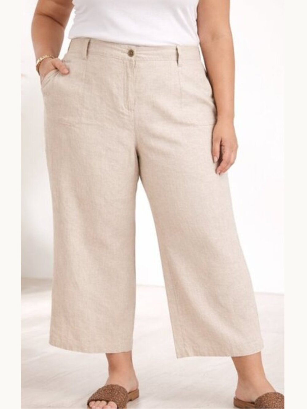 Talbots Heritage 100% Linen Cropped Wide-Leg Pants | Natural Beige | 16W
